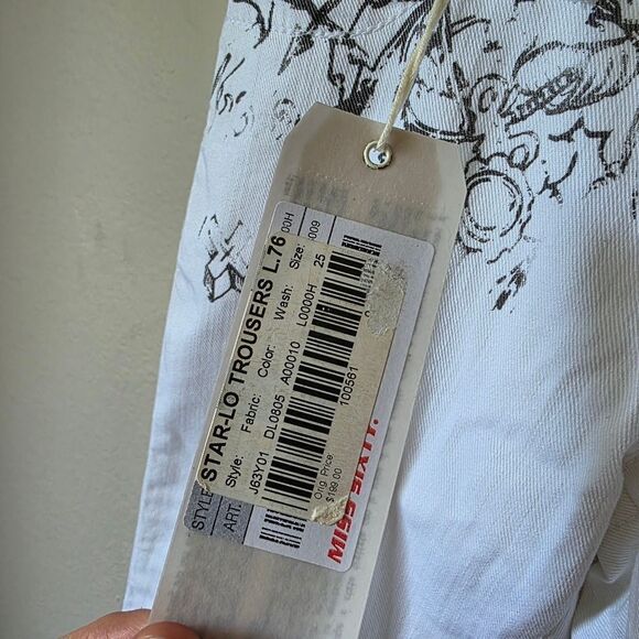 NWT Miss Sixty White And Black Tattoo Print Skinny Jeans With Zippers Size 25 - Picture 8 of 13